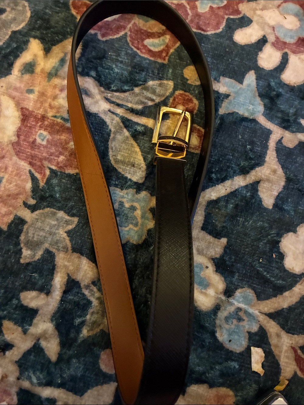 Anne Klein Reversible Black & Brown Leather Belt with Gold Buckle
